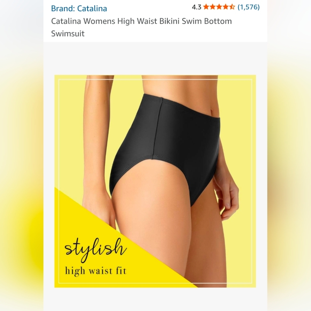 Catalina Swimwear High Waisted Bikini Bottom in Black | Size S